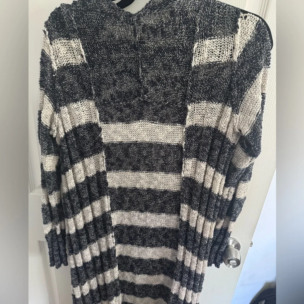 Free People Navy Blue Oatmeal Striped Free Spirit Open Front Duster Cardigan - Picture 10 of 10